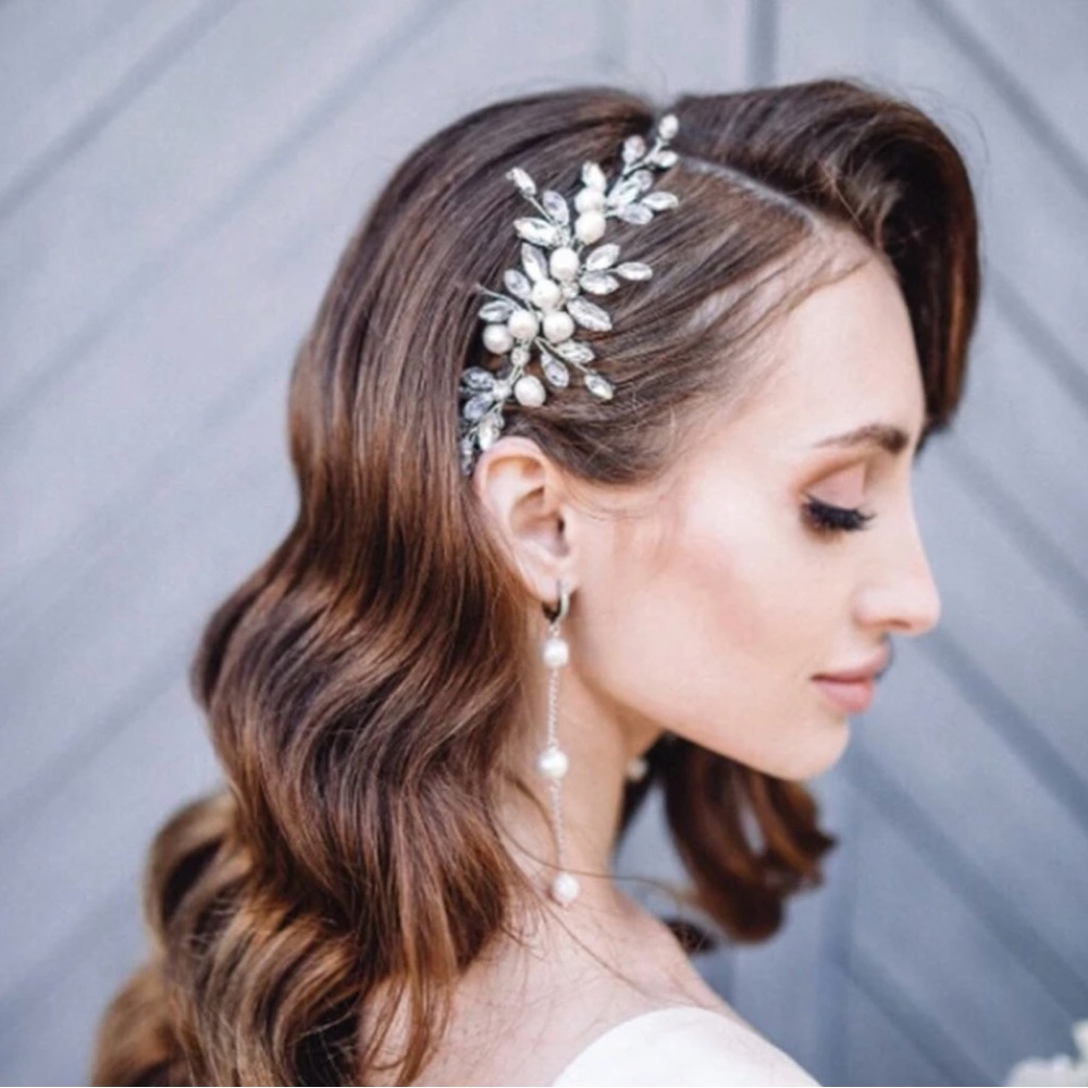 Silver Crystal Pearl Hair Comb Hair Clip Hairpiece Bridal Boho Hair Accessory